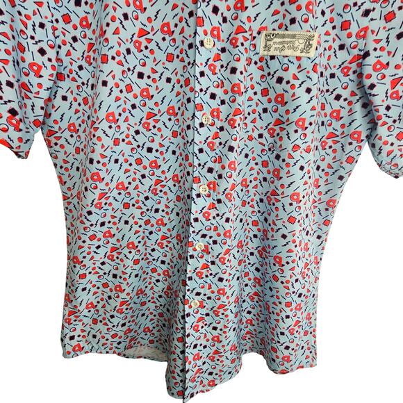 PSI International Shirt Blue All Over Print Short Sleeve Button Front Men S - Picture 3 of 9